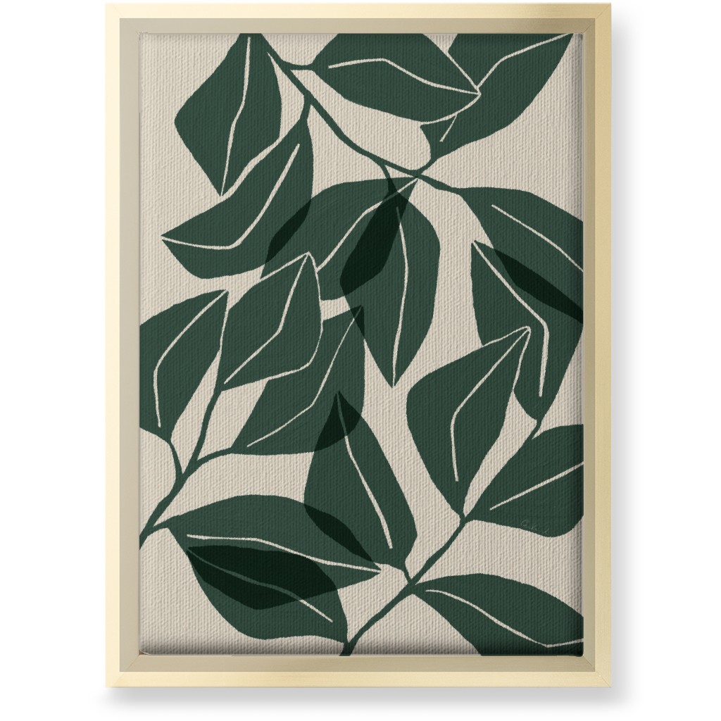 Botanical Ficus Leaves Wall Art, Gold, Single piece, Canvas, 10x14, Green, Spruce