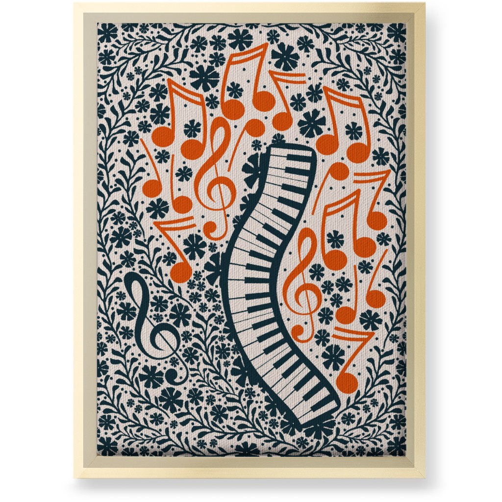 Piano Keyboard and Music Notes Wall Art, Gold, Single piece, Canvas, 10x14, Blue
