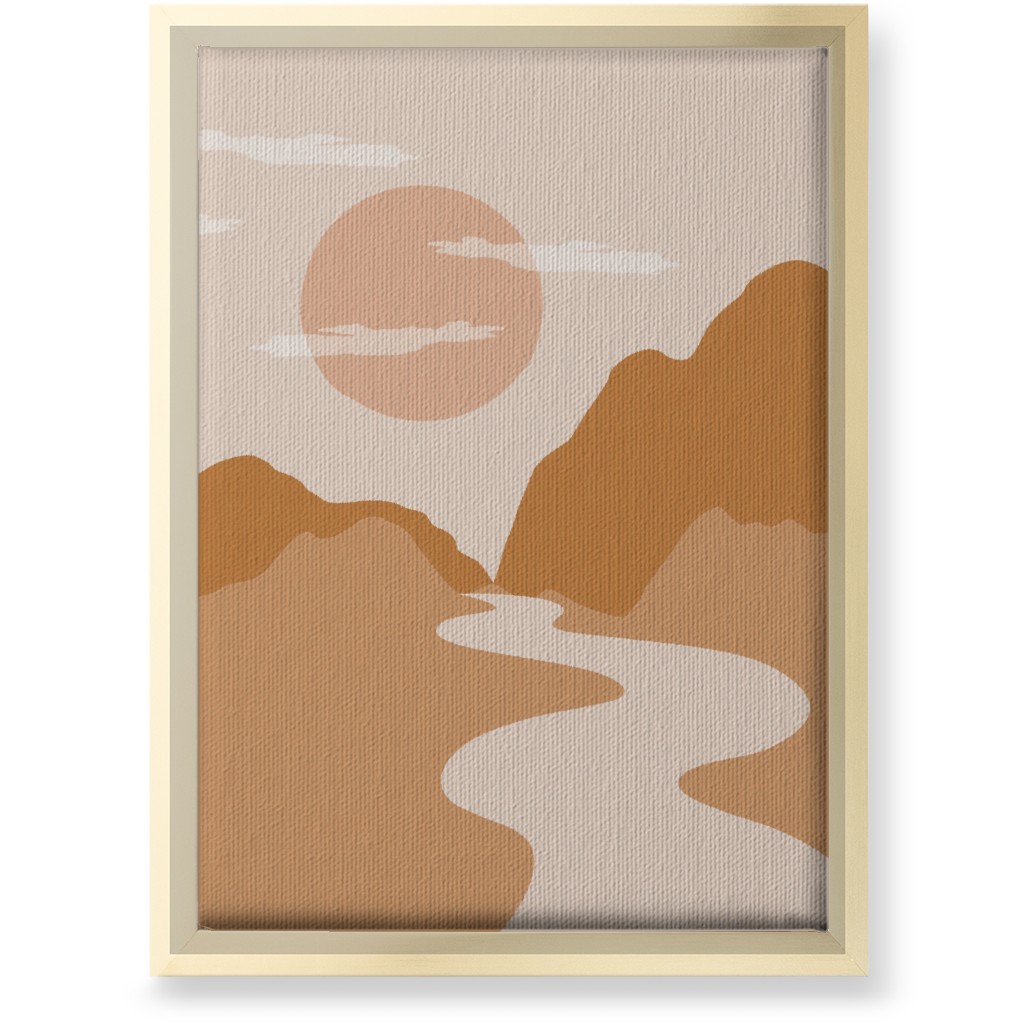 Abstract Mountain River Landscape - Neutral Wall Art, Gold, Single piece, Canvas, 10x14, Orange, Orange
