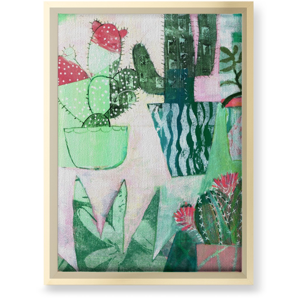 Cactus Collage - Green Wall Art, Gold, Single piece, Canvas, 10x14, Green, Classic Green