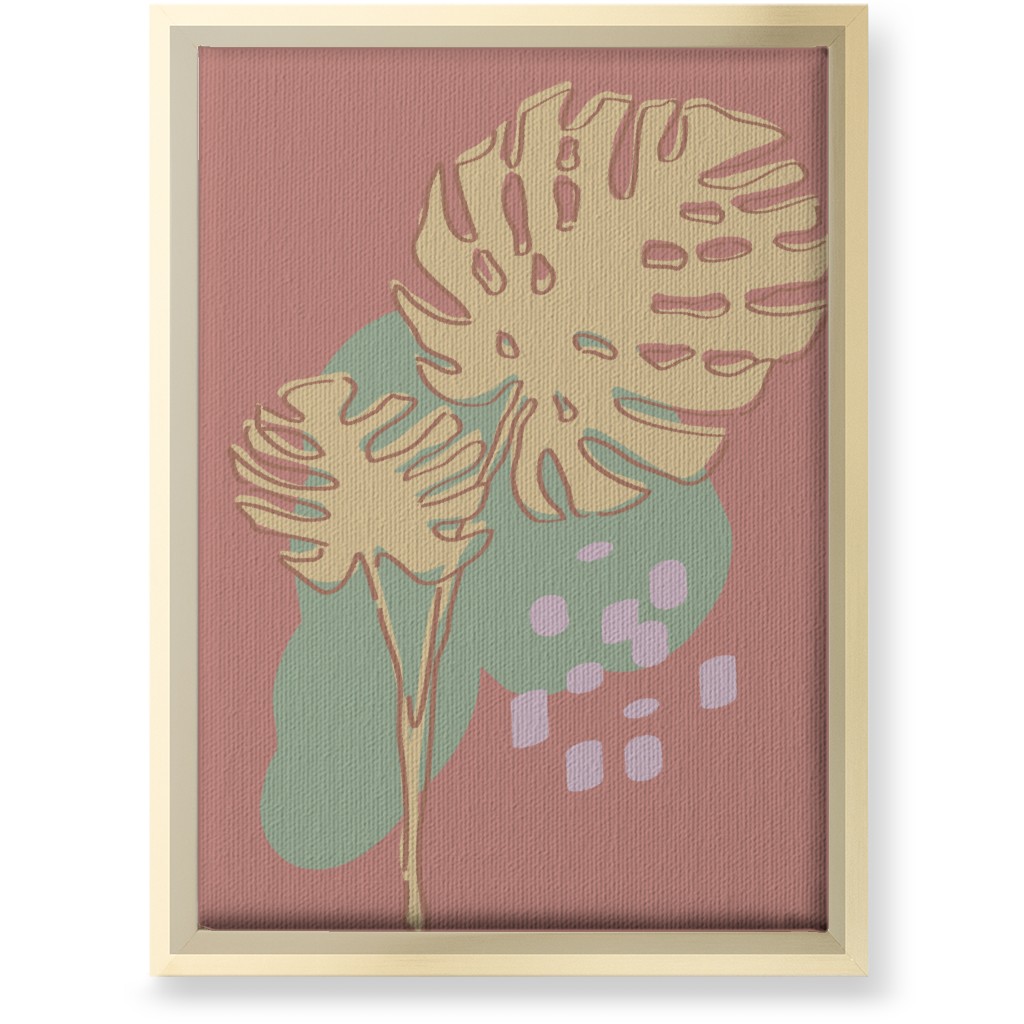 Modern Monstera Leaf - Pink Wall Art, Gold, Single piece, Canvas, 10x14, Brown, Brown