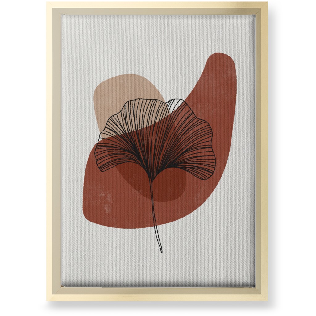 Abstract Ginko - Terracotta and Ivory Wall Art, Gold, Single piece, Canvas, 10x14, Brown