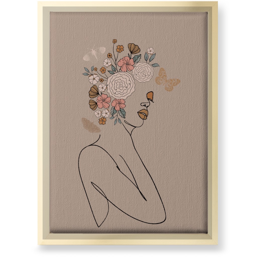 Botanical Feminine Sketch - Neutral Wall Art, Gold, Single piece, Canvas, 10x14, Beige, Pearl
