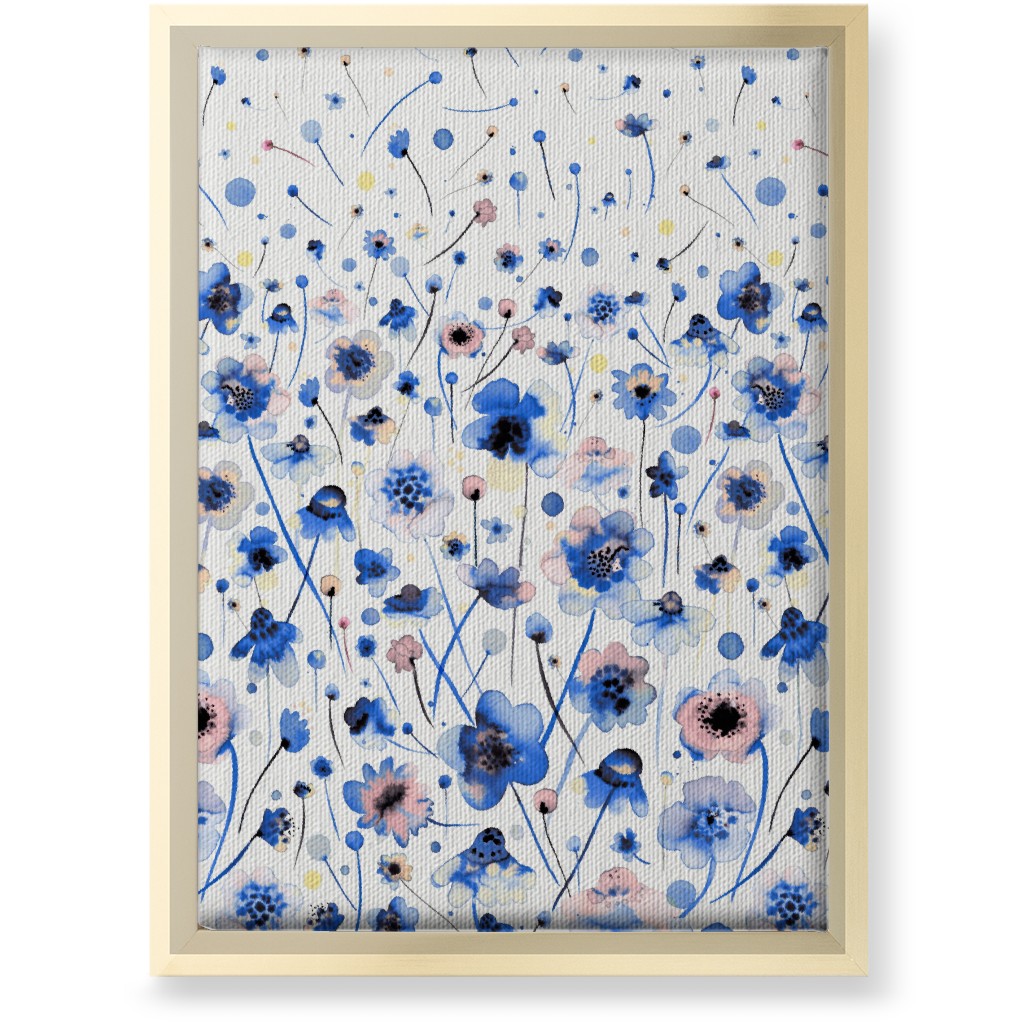 Gradation of Flowers - Blue Wall Art, Gold, Single piece, Canvas, 10x14, Blue