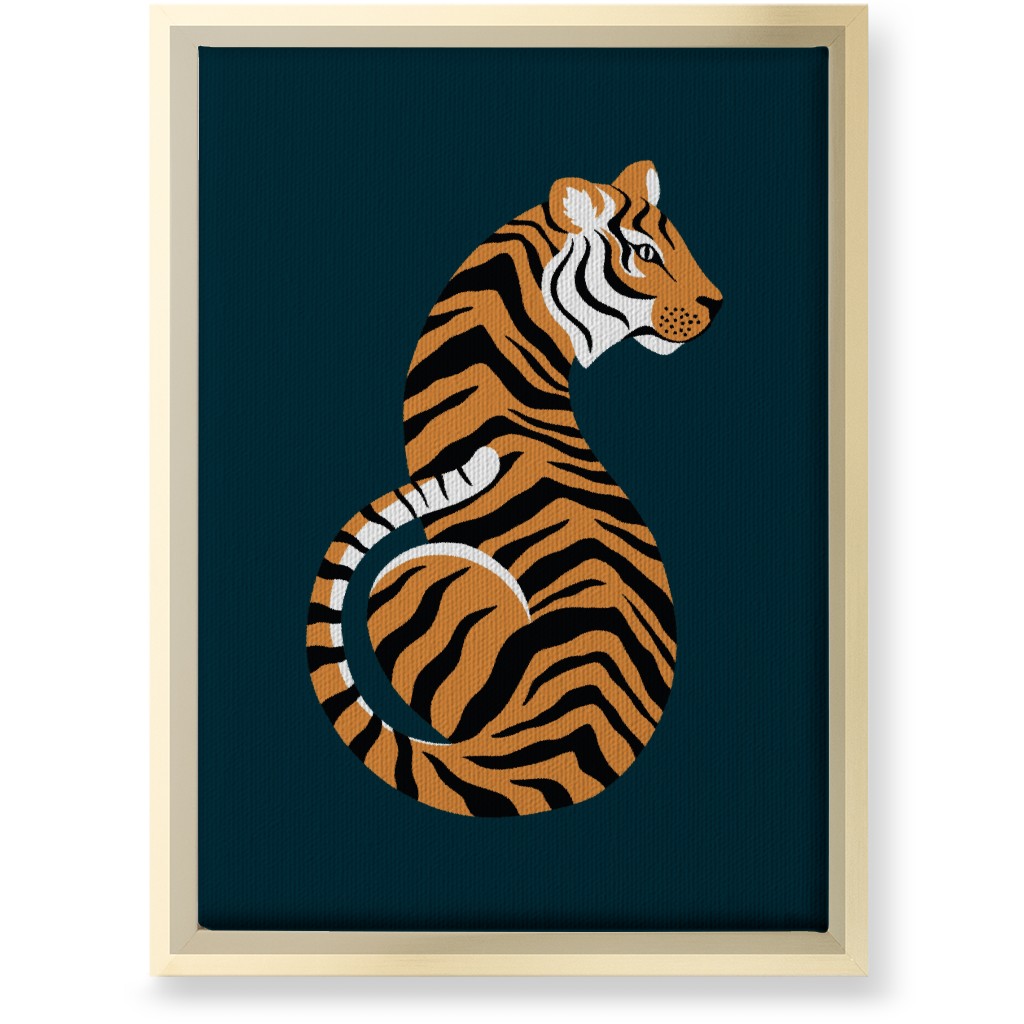 Tiger Illustration - Orange on Black Wall Art, Gold, Single piece, Canvas, 10x14, Orange