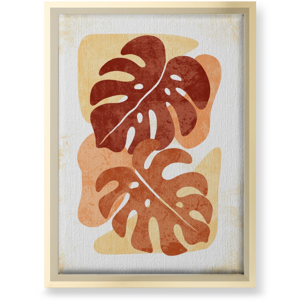 Botanical Monstera Leaves - Earthy Warm Tones Wall Art, Gold, Single piece, Canvas, 10x14, Orange