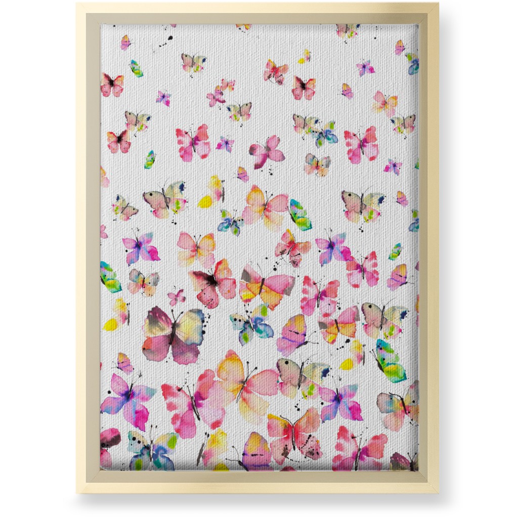Watercolor Spring Butterflies - Multi Wall Art, Gold, Single piece, Canvas, 10x14, Multicolor