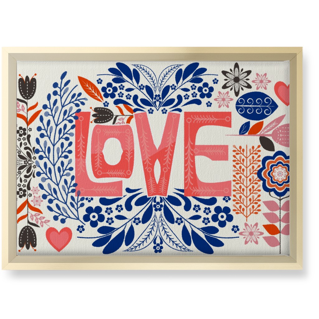 Love Botanical - Pink and Blue Wall Art, Gold, Single piece, Canvas, 10x14, Red, Red