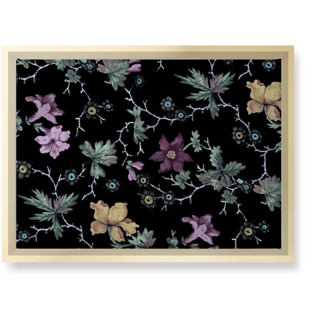 Geneva Floral Watercolor - Multi on Black Wall Art, Gold, Single piece, Canvas, 10x14, Black, Black