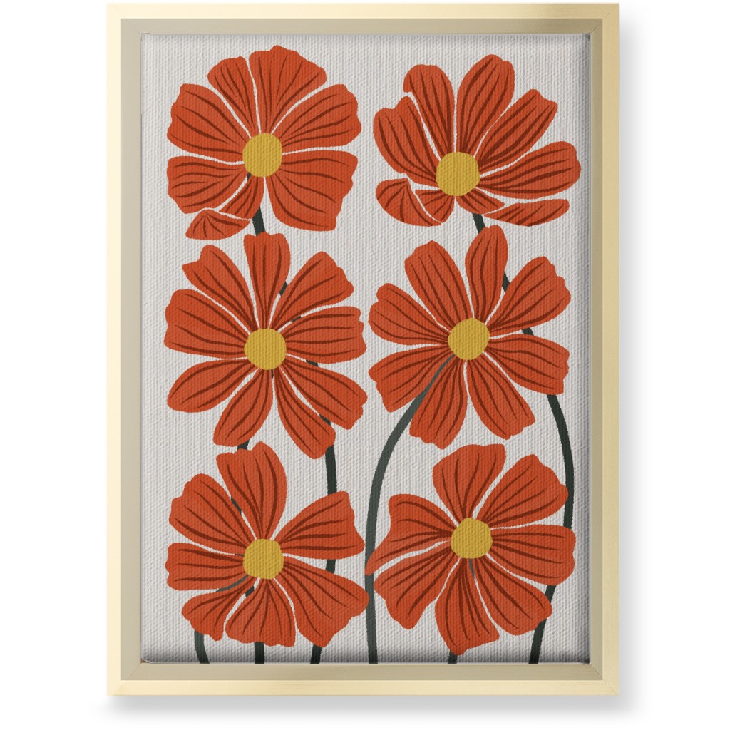 Botanical Cosmos Flowers Wall Art, Gold, Single piece, Canvas, 10x14, Red