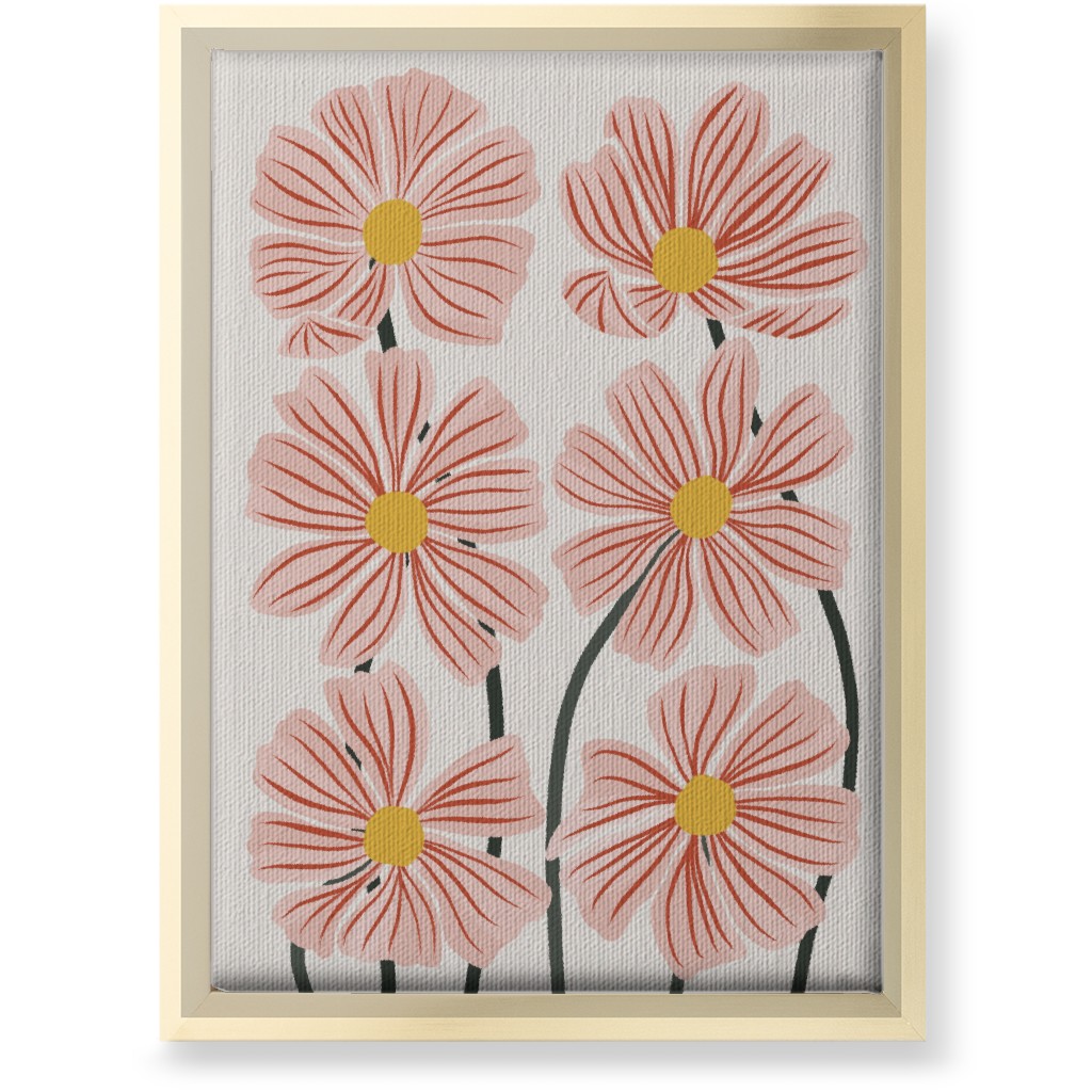 Botanical Cosmos Flowers Wall Art, Gold, Single piece, Canvas, 10x14, Pink