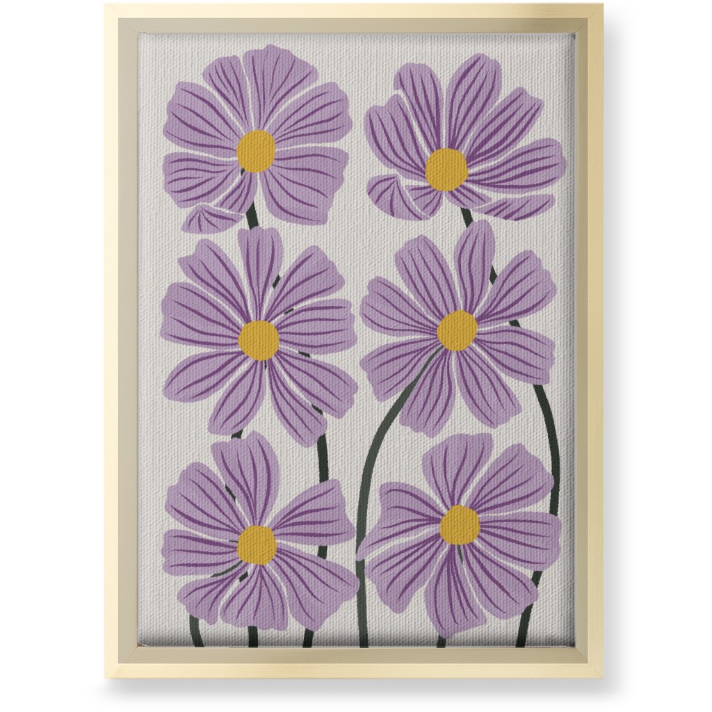 Botanical Cosmos Flowers Wall Art, Gold, Single piece, Canvas, 10x14, Purple