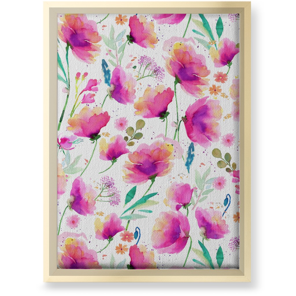 Abstract Poppies - Pink Wall Art, Gold, Single piece, Canvas, 10x14, Pink, Bright Pink