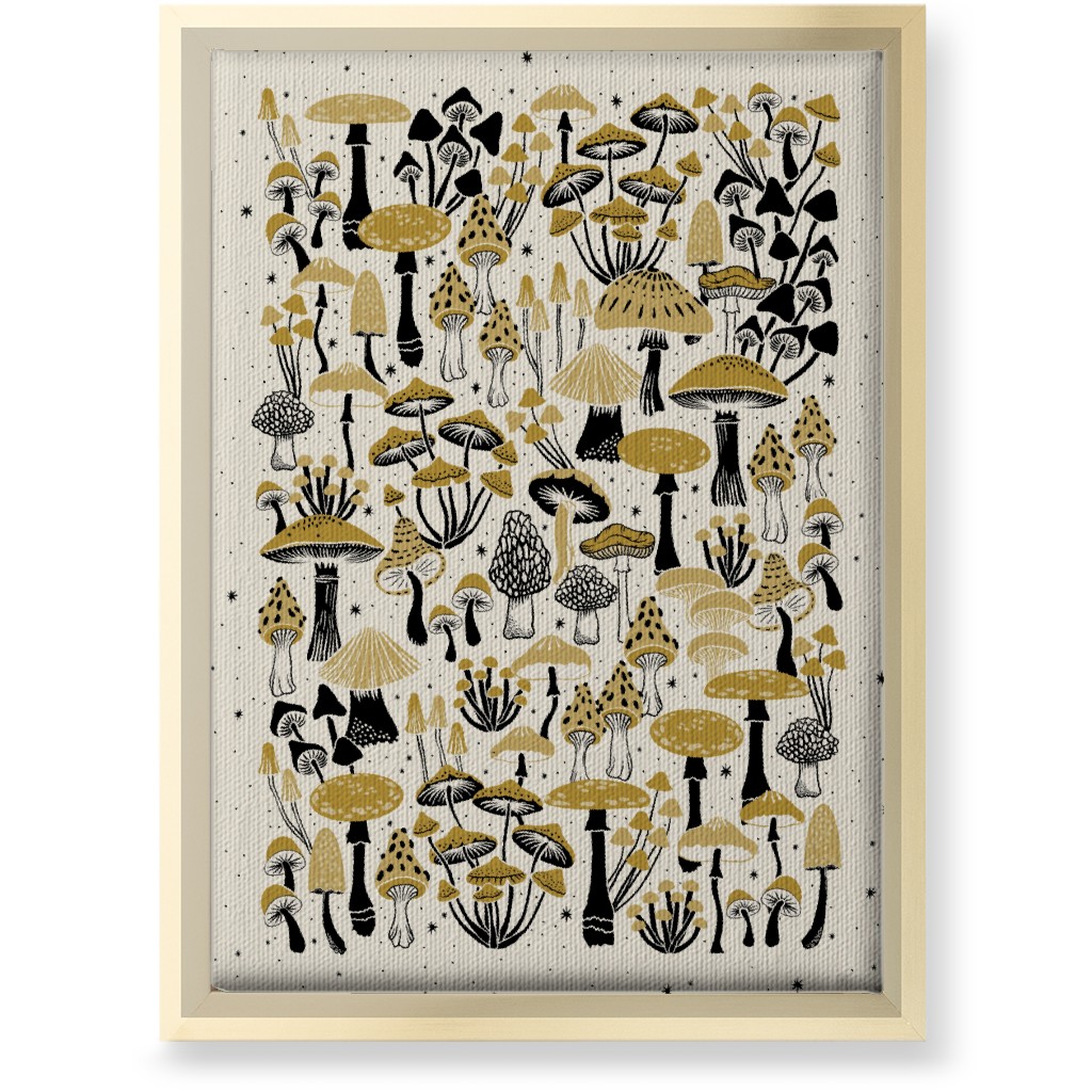 Mushrooms and Stars Wall Art, Gold, Single piece, Canvas, 10x14, Yellow, Antique White