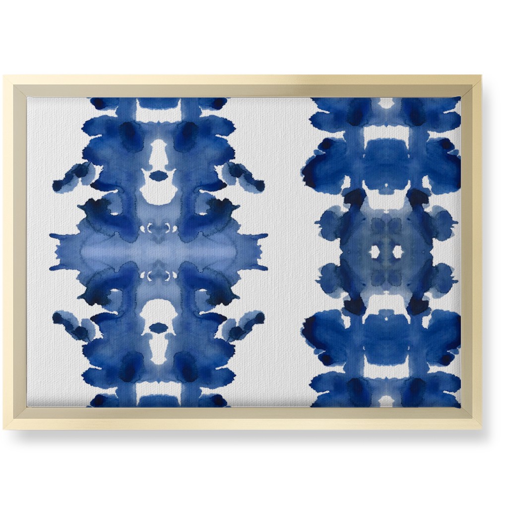 Indigo Double Inkblot Wall Art, Gold, Single piece, Canvas, 10x14, Blue, True Blue