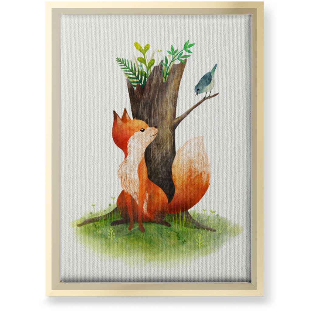 Fox and Bird - Multi Wall Art, Gold, Single piece, Canvas, 10x14, Multicolor