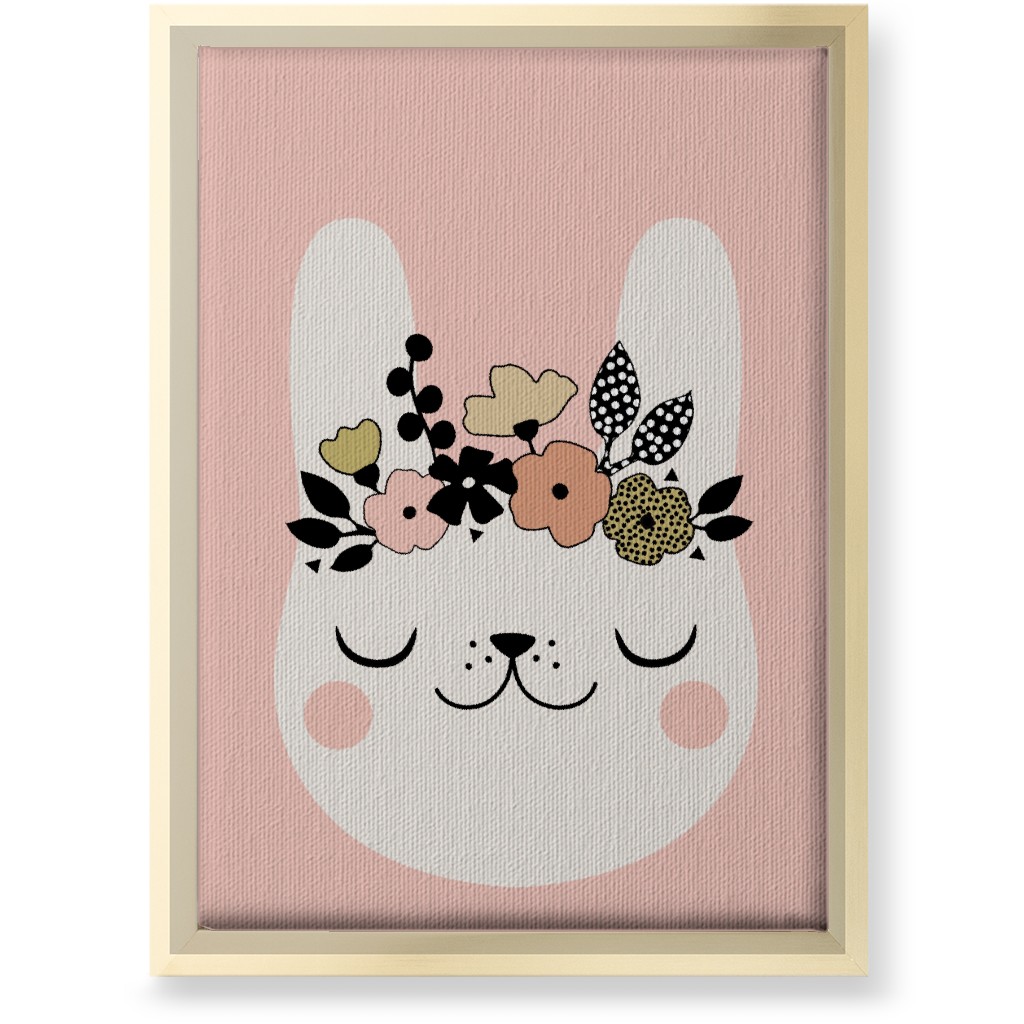 Floral Bunny - Pink Wall Art, Gold, Single piece, Canvas, 10x14, Pink