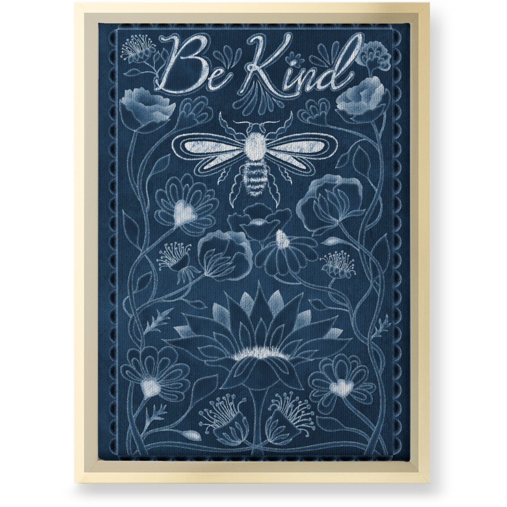 Be Kind Floral Wall Art, Gold, Single piece, Canvas, 10x14, Blue