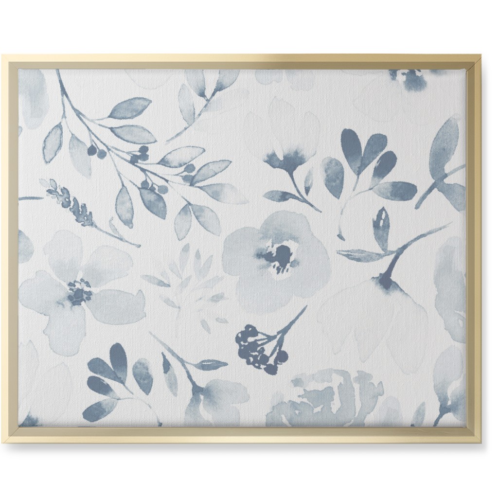Faded Floral Watercolor - Light Blue Wall Art, Gold, Single piece, Canvas, 16x20, Blue, True Blue