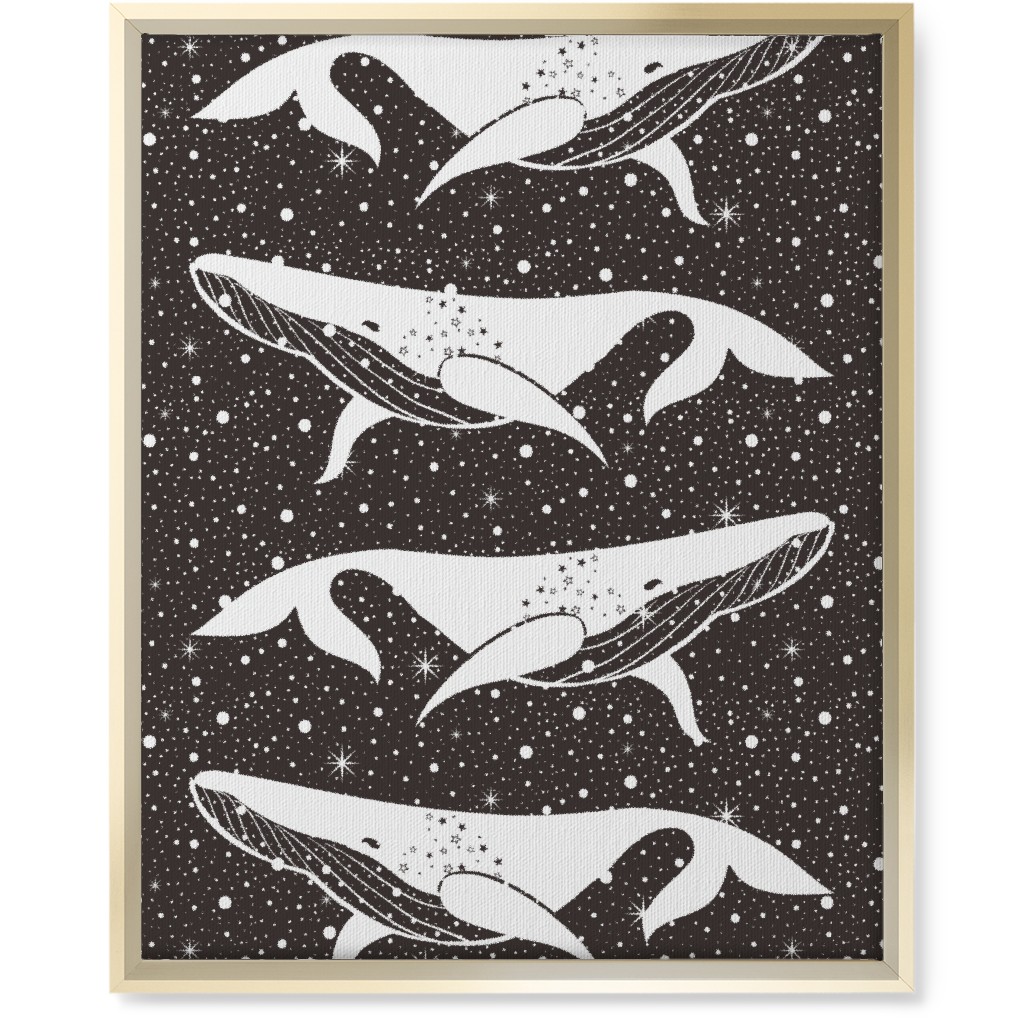 Galaxy Whales Wall Art, Gold, Single piece, Canvas, 16x20, Black, Black