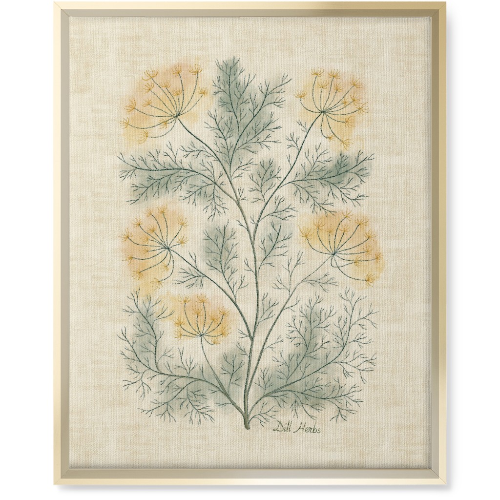 Dill Botanical Illustration Wall Art, Gold, Single piece, Canvas, 16x20, Beige
