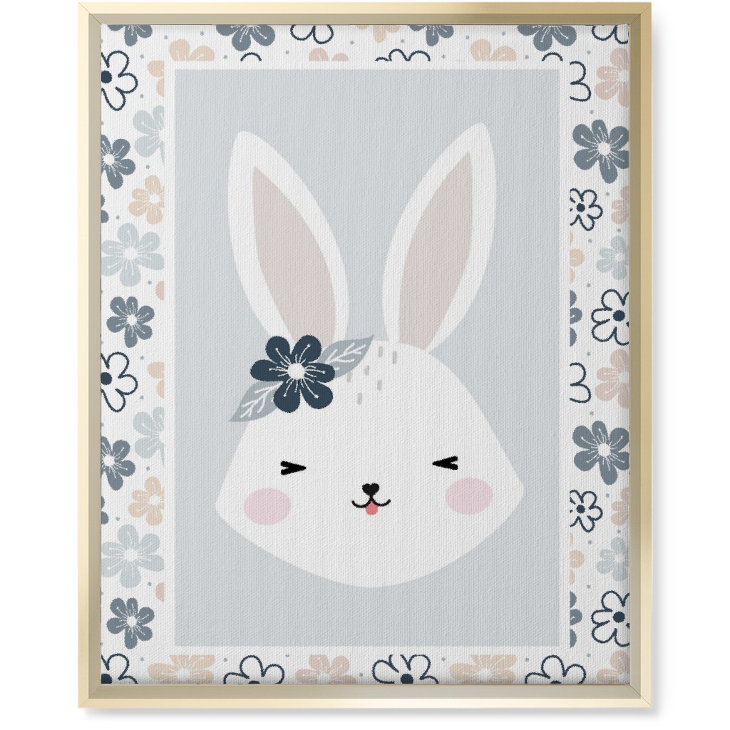 Spring Baby Girl Bunny - Neutral Soft Palette Wall Art, Gold, Single piece, Canvas, 16x20, Blue, True Blue
