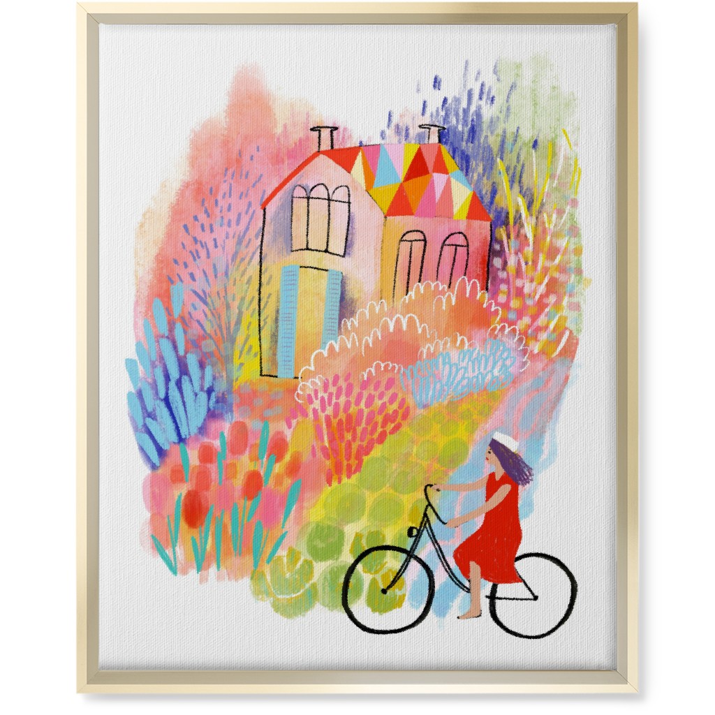 Cycling Through Spring Gardens - Multi Wall Art, Gold, Single piece, Canvas, 16x20, Multicolor