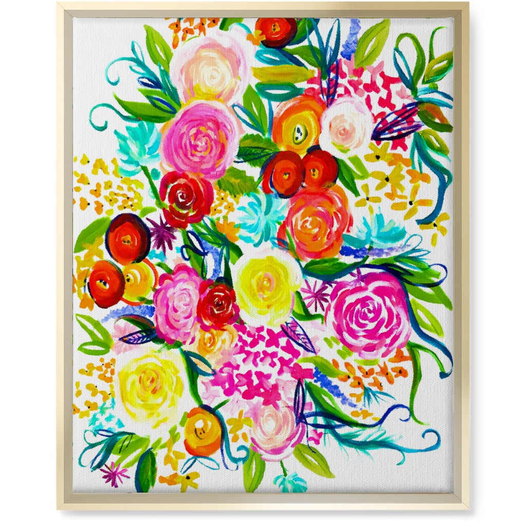 Summer Floral Acrylic Floral - Neon Wall Art, Gold, Single piece, Canvas, 16x20, Multicolor