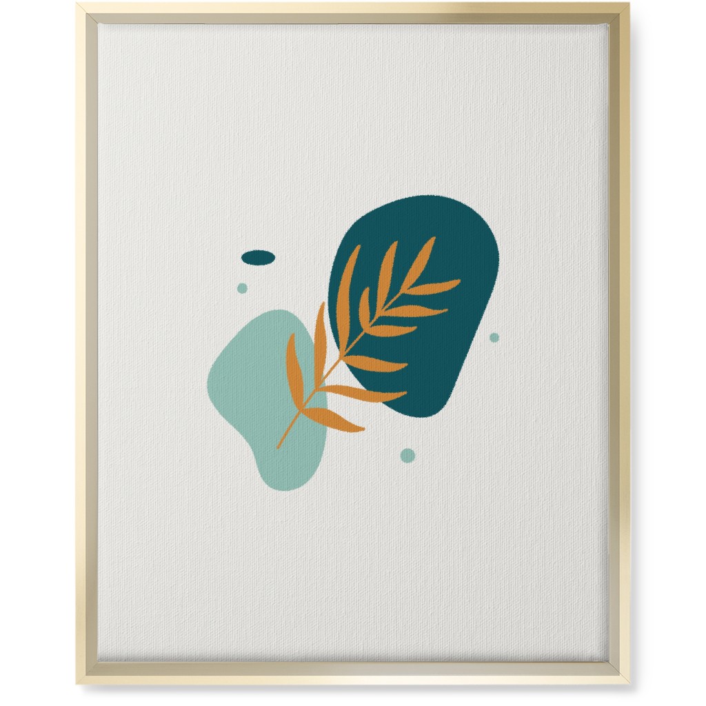 Shapes and Fern Leaf Wall Art, Gold, Single piece, Canvas, 16x20, Green