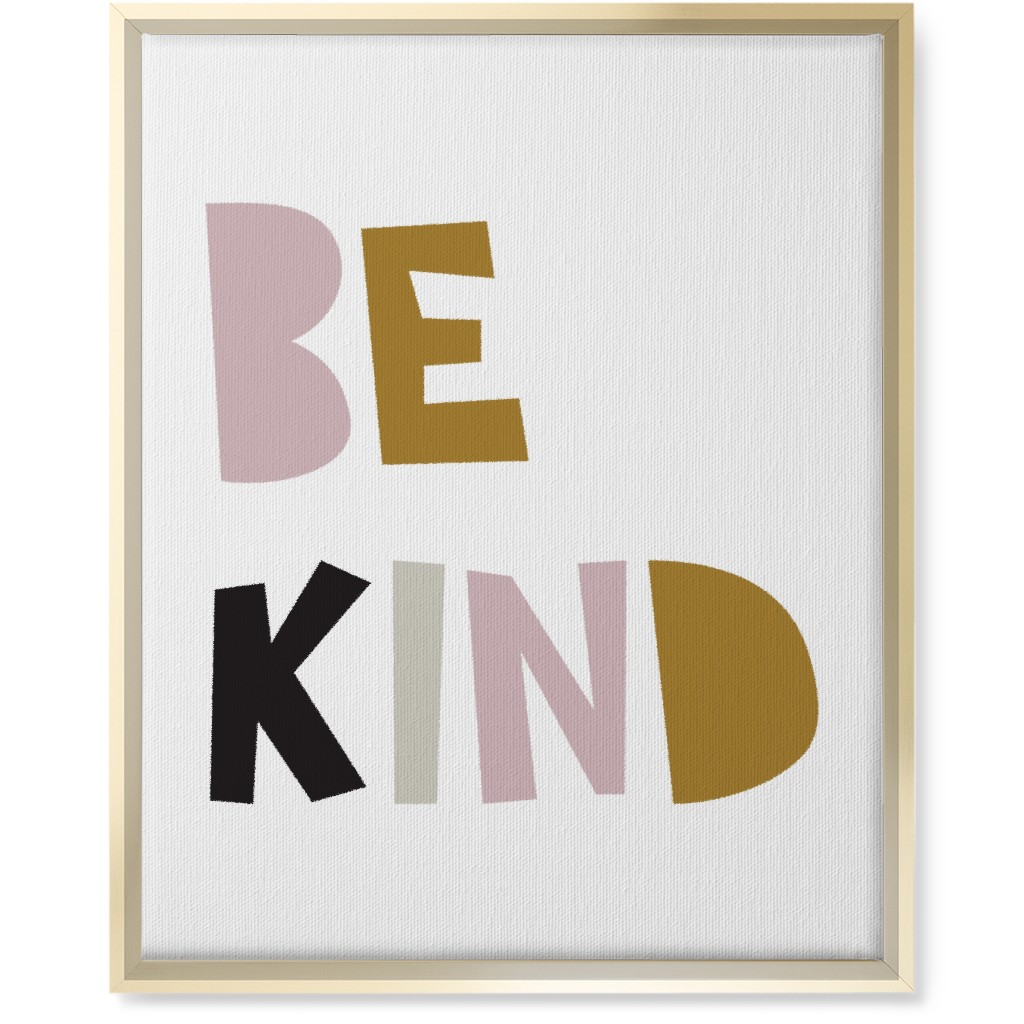 Be Kind Typography - Neutral With Pink Wall Art, Gold, Single piece, Canvas, 16x20, Multicolor