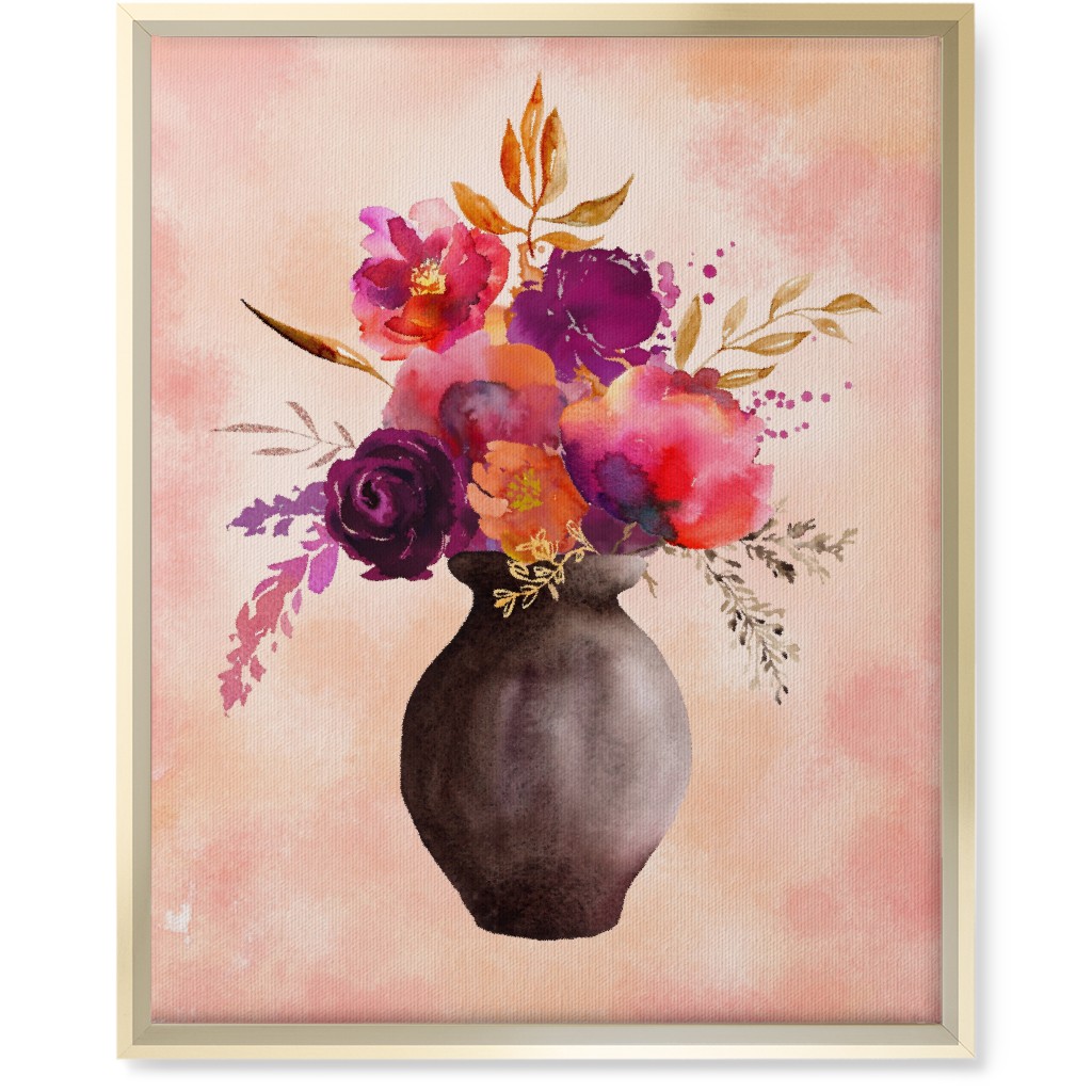 Flowers in a Vase Wall Art, Gold, Single piece, Canvas, 16x20, Pink, Poppy