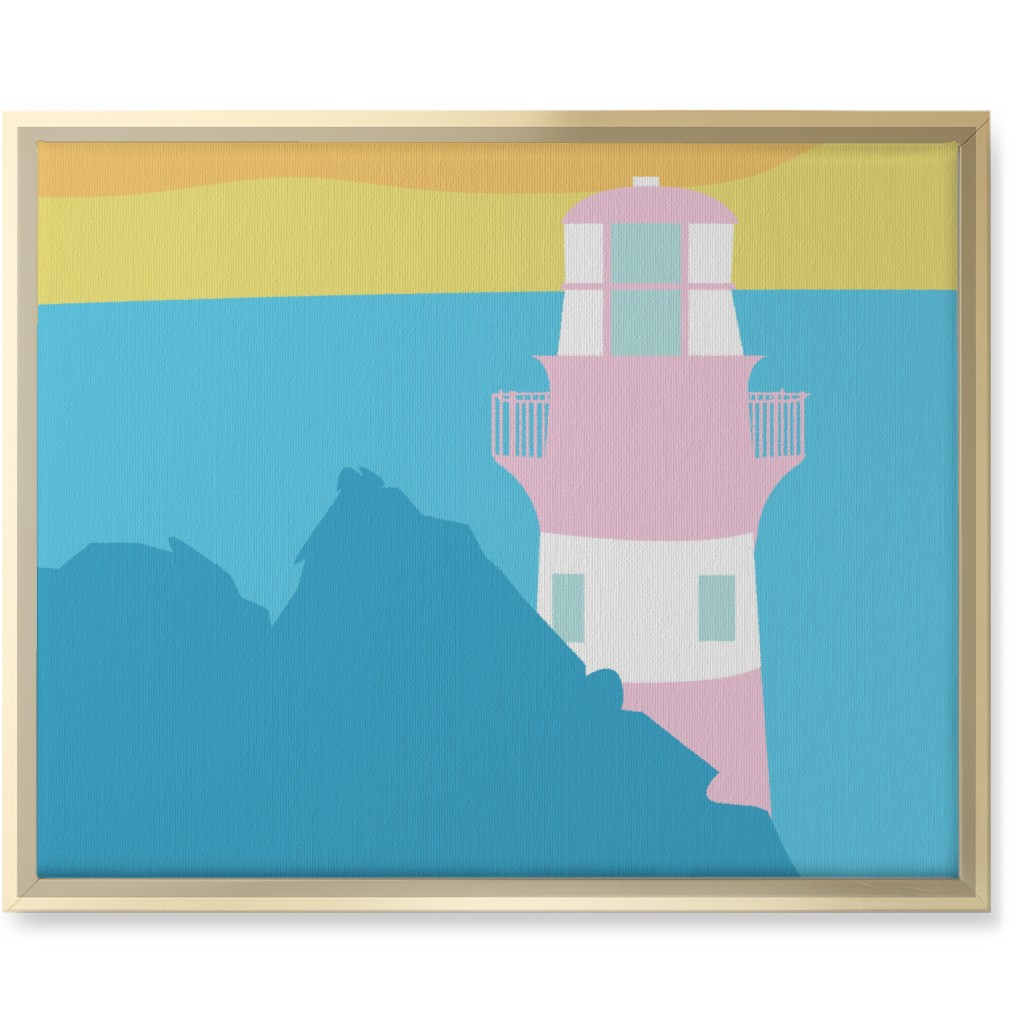 Minamalist Rocky Caribbean Lighthouse - Bold Wall Art, Gold, Single piece, Canvas, 16x20, Multicolor