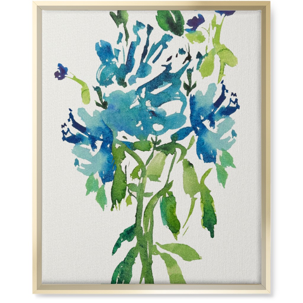 Watercolor Florals - Blue Wall Art, Gold, Single piece, Canvas, 16x20, Blue