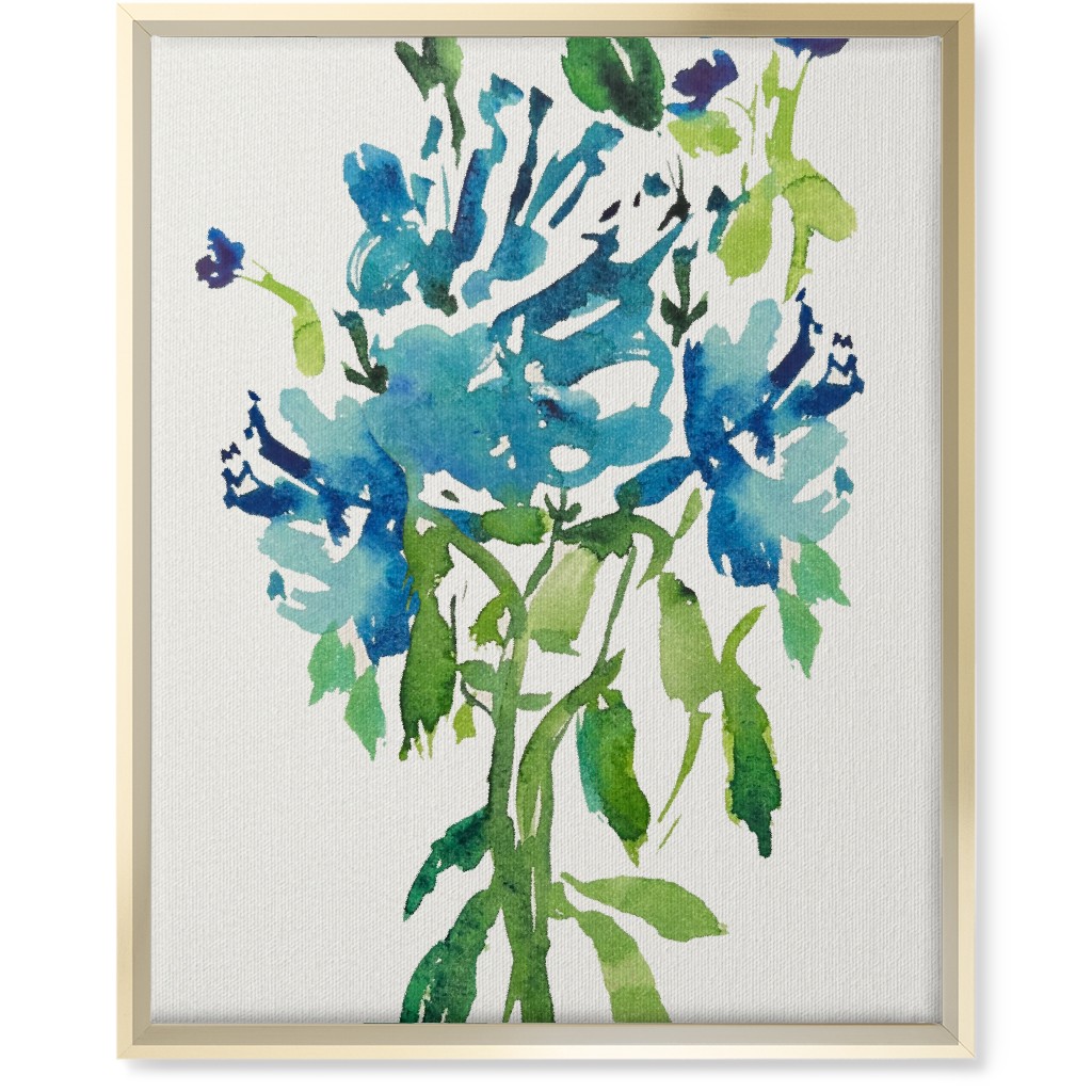 Watercolor Florals - Blue Wall Art, Gold, Single piece, Canvas, 16x20, Blue, True Blue