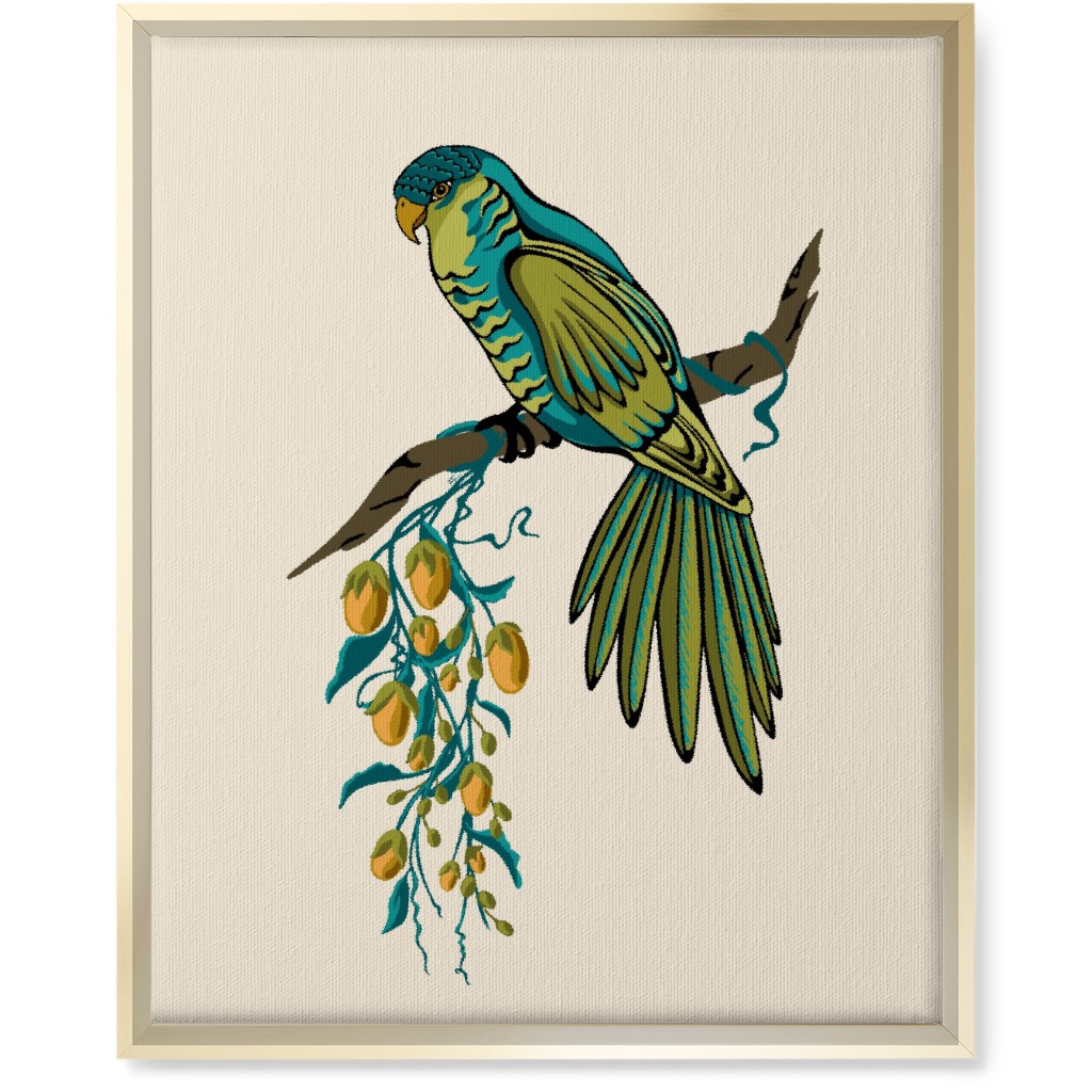 Bird Perched on Branch - Multi Wall Art, Gold, Single piece, Canvas, 16x20, Beige