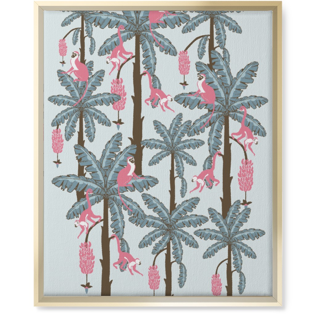 Monkey and Banana Trees - Blue and Pink Wall Art, Gold, Single piece, Canvas, 16x20, Blue, True Blue