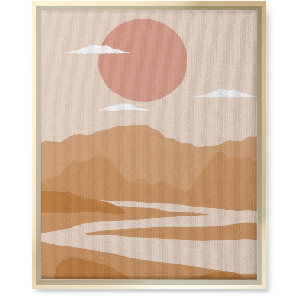 Abstract Landscape With River - Neutral Wall Art, Gold, Single piece, Canvas, 16x20, Orange, Orange