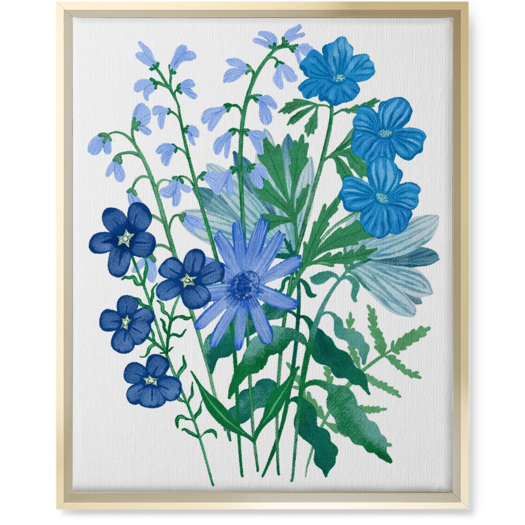 Bouquet of Flowers - Blue Wall Art, Gold, Single piece, Canvas, 16x20, Blue, True Blue