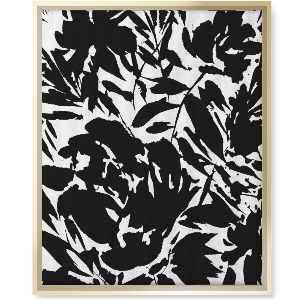 Floral Silhouette - Black and White Wall Art, Gold, Single piece, Canvas, 16x20, Black