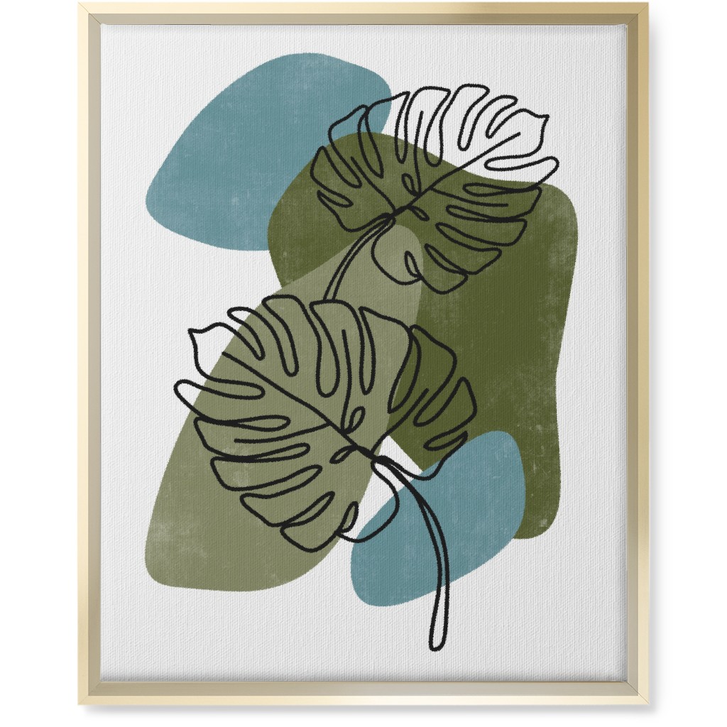 Abstract Monstera Leaves - Green and Blue Wall Art, Gold, Single piece, Canvas, 16x20, Green