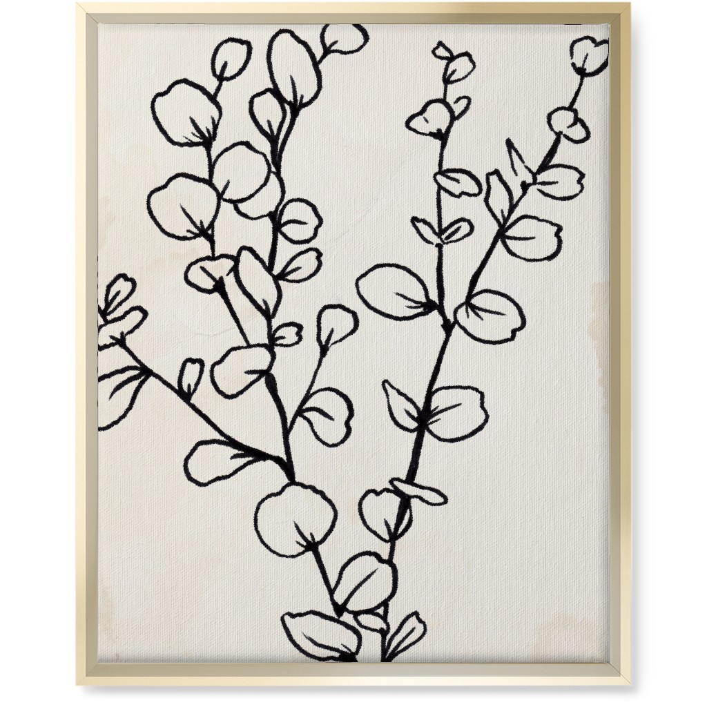 Vintage Eucalyptus Sketch - Beige and Black Wall Art, Gold, Single piece, Canvas, 16x20, Beige, Pearl