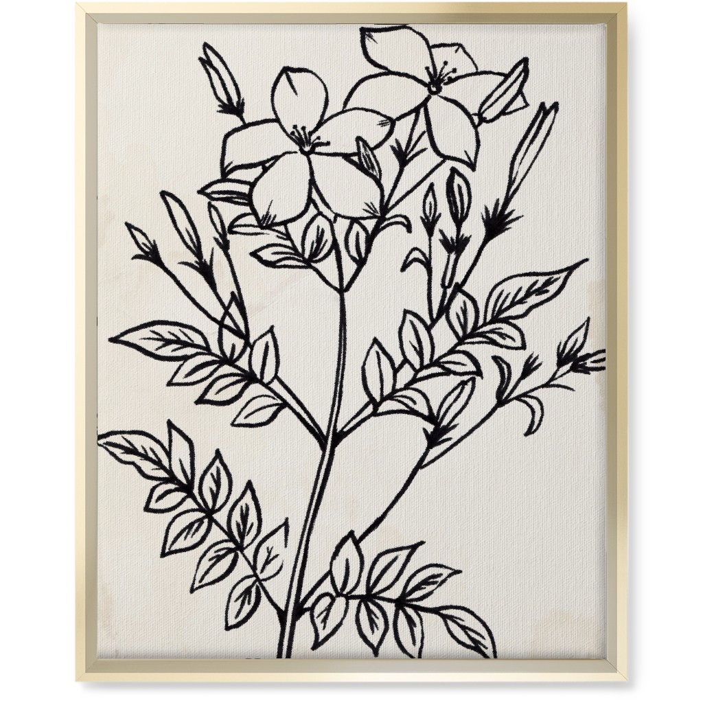 Vintage Jasmine Sketch - Beige and Black Wall Art, Gold, Single piece, Canvas, 16x20, Beige