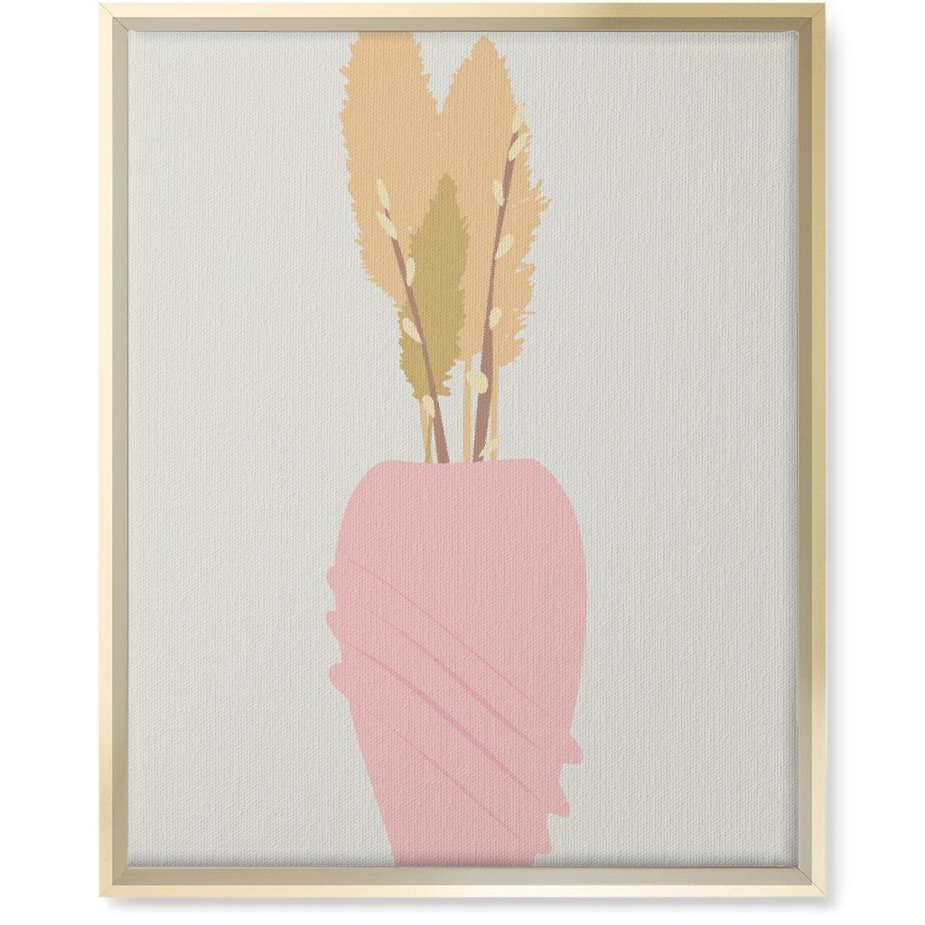 Minamalist Pampas and Willow - Pink and Beige Wall Art, Gold, Single piece, Canvas, 16x20, Pink