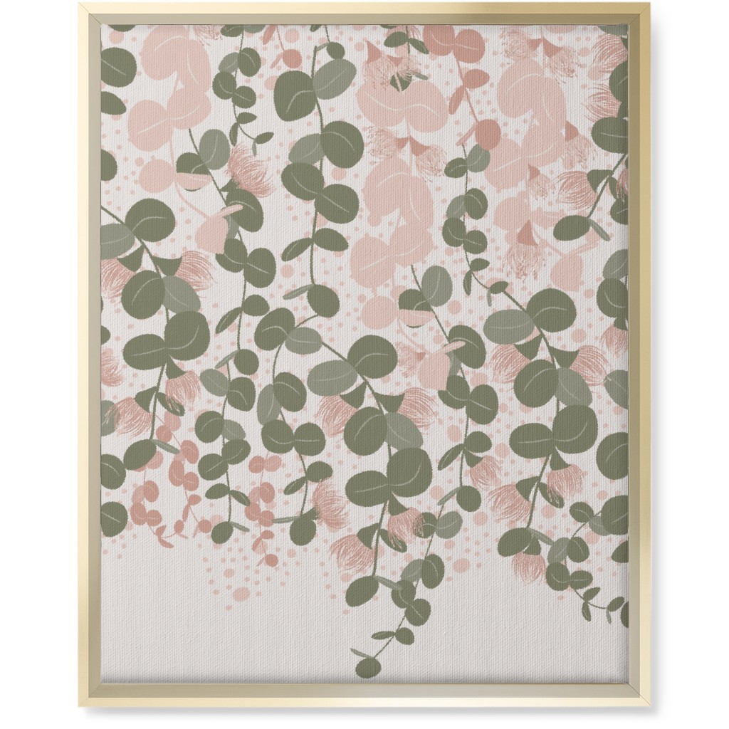 Eucalyptus - Pink & Green on Beige Wall Art, Gold, Single piece, Canvas, 16x20, Green, Classic Green
