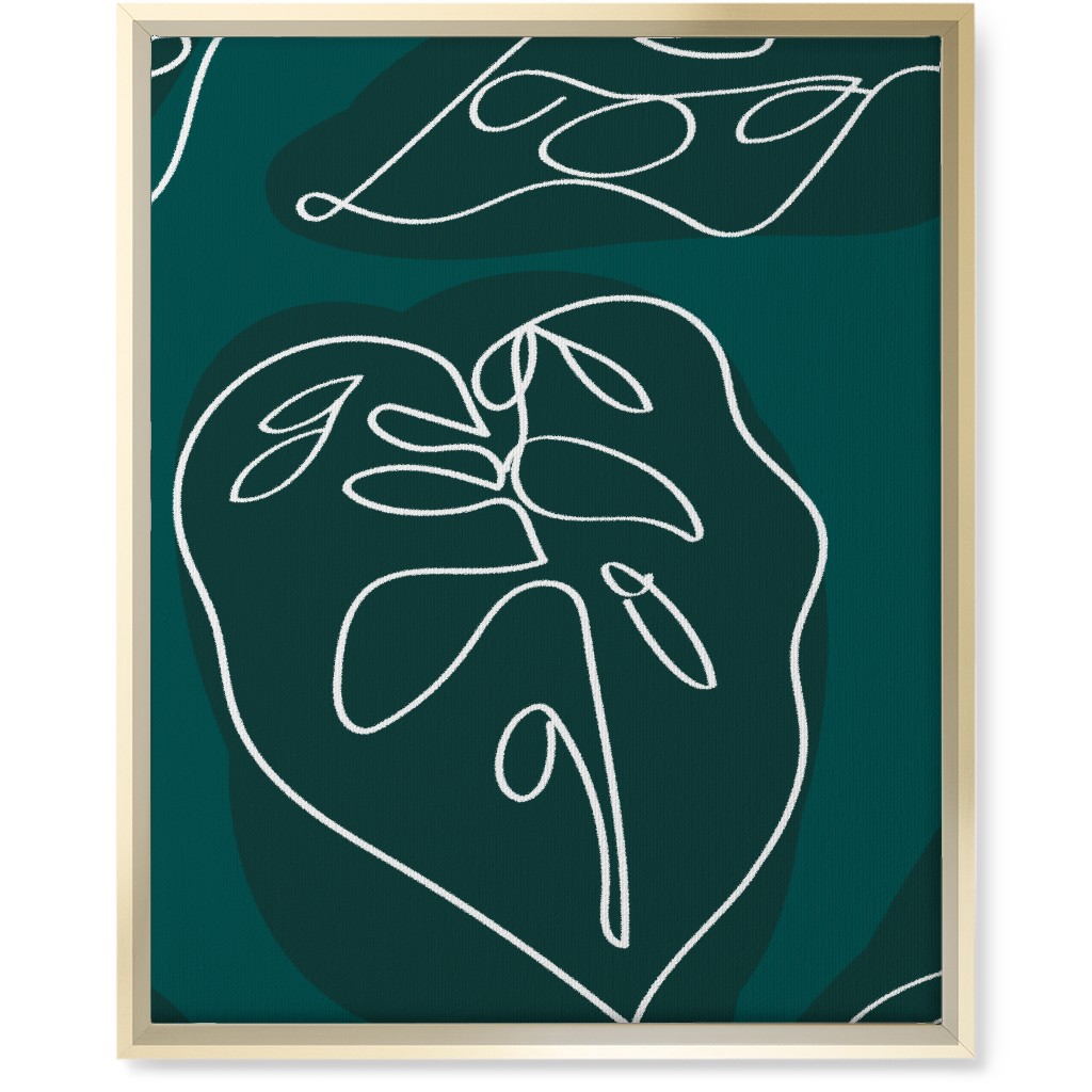 Minimalist Modern Line Art Monstera - Green Wall Art, Gold, Single piece, Canvas, 16x20, Green, Classic Green