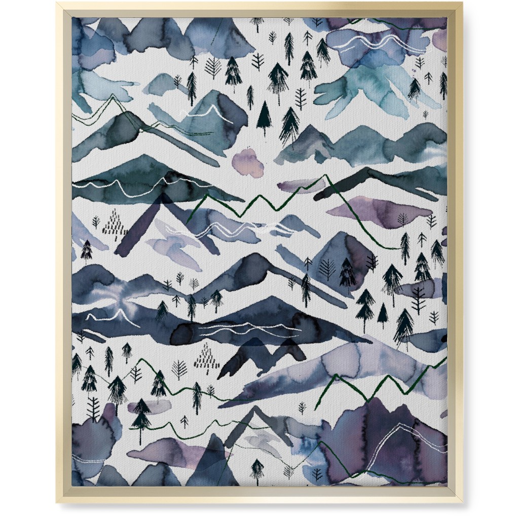 Watercolor Mountains - Blue on White Wall Art, Gold, Single piece, Canvas, 16x20, Blue, True Blue