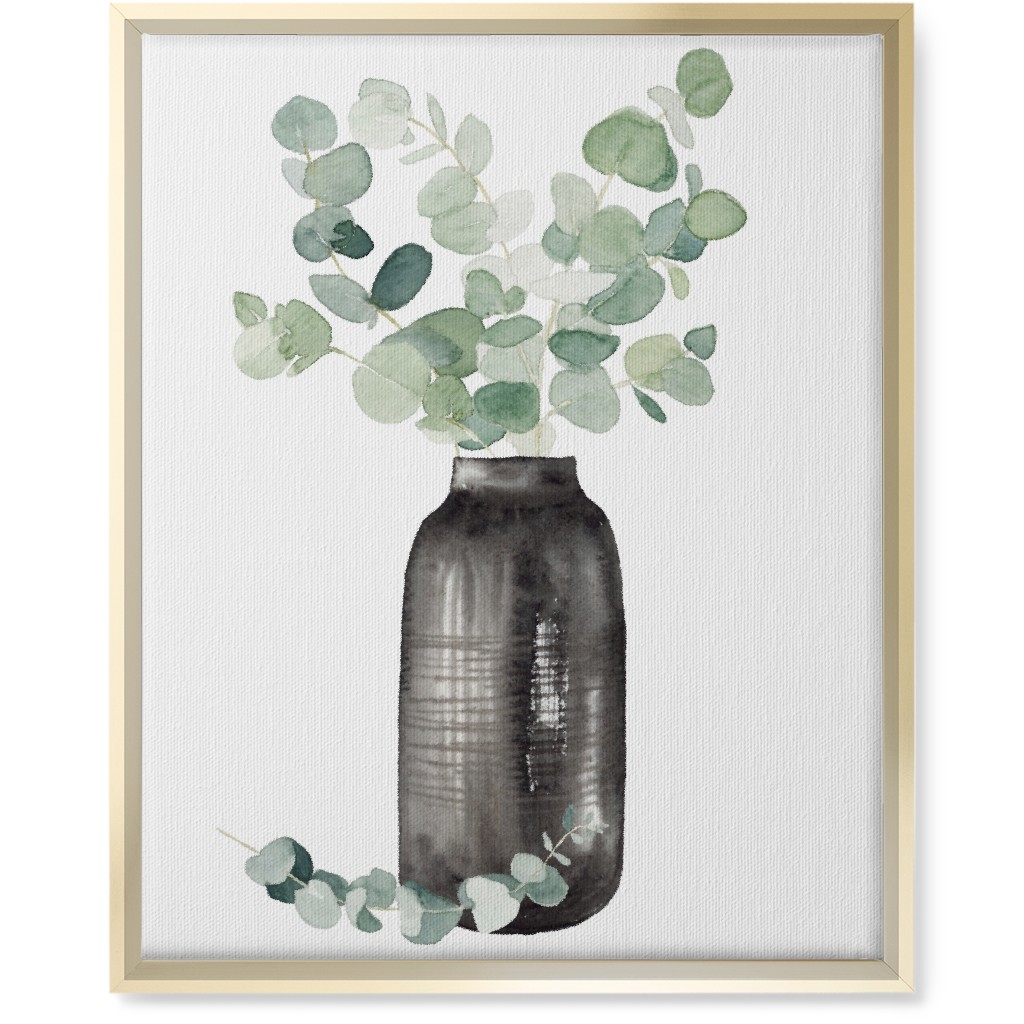 Eucalyptus in a Vase - Green Wall Art, Gold, Single piece, Canvas, 16x20, Green