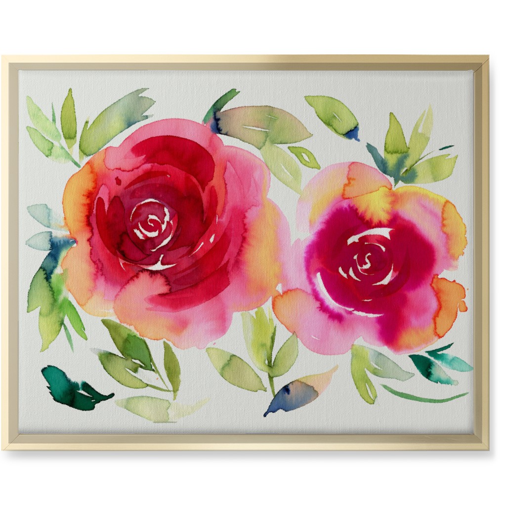 Watercolor Flowers - Pink on White Wall Art, Gold, Single piece, Canvas, 16x20, Pink, Bright Pink