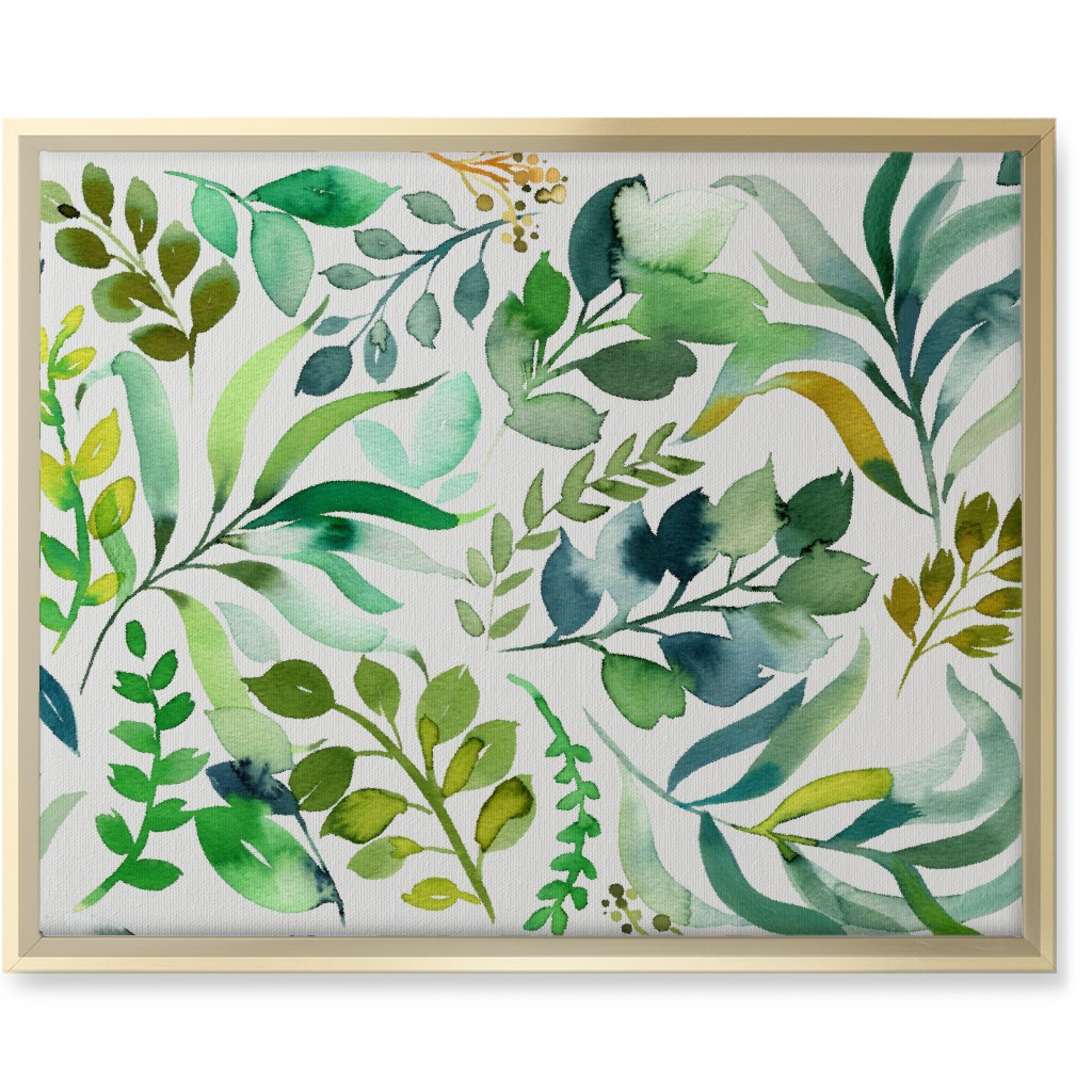 Watercolor Leaves Wall Art, Gold, Single piece, Canvas, 16x20, Green, Verdant