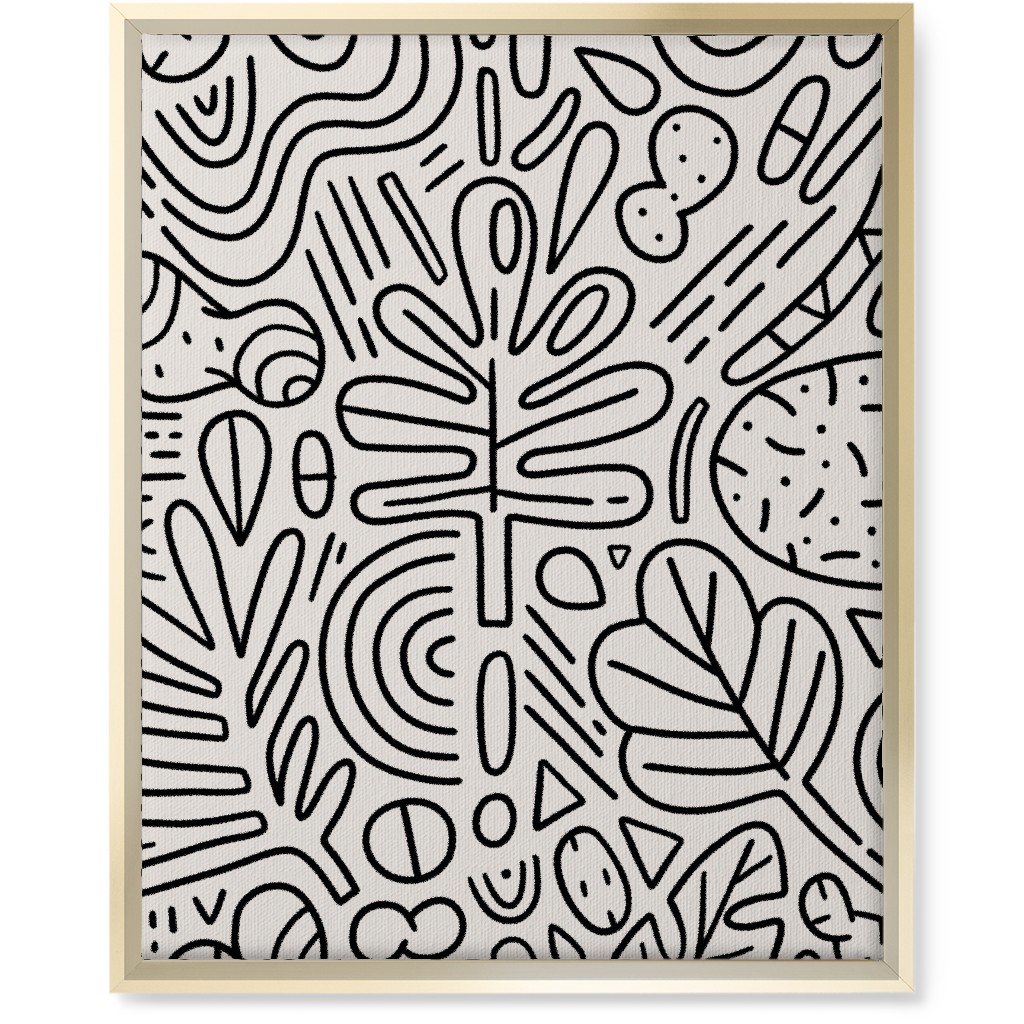 Doodles - Black and Beige Wall Art, Gold, Single piece, Canvas, 16x20, Beige